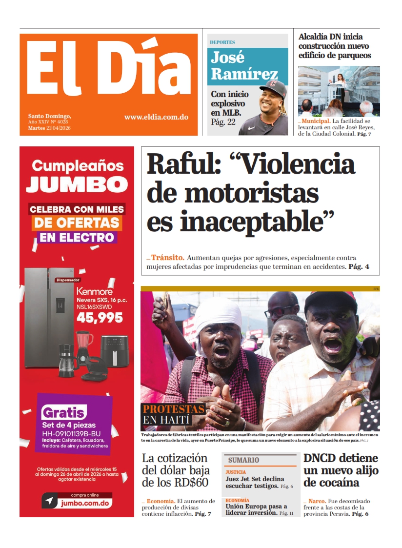 Portada Periódico El Día, Martes 21, Abril 2026