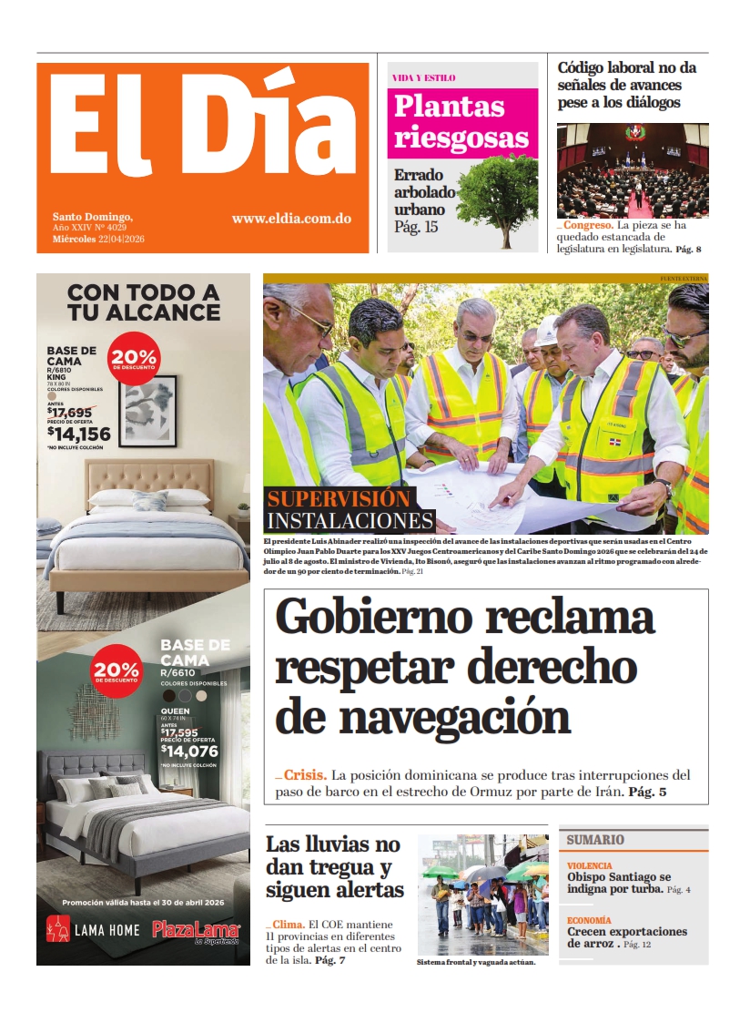 Portada Periódico El Día, Miércoles 22, Abril 2026