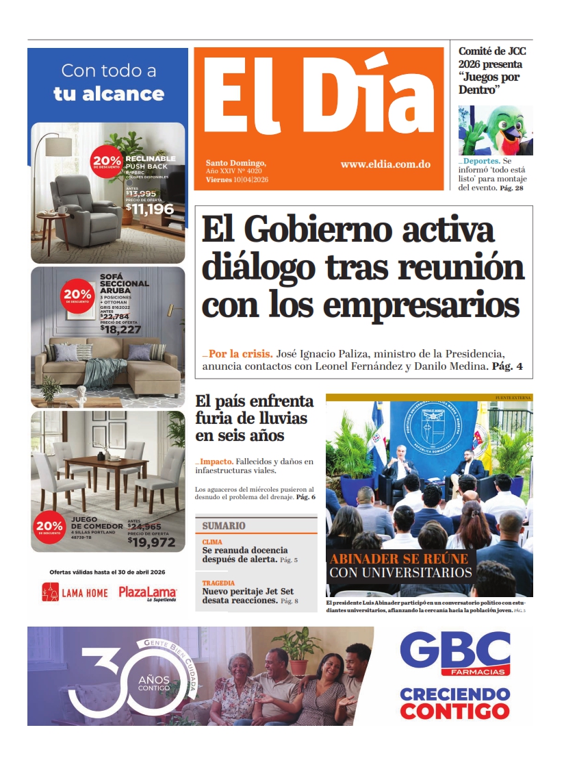 Portada Periódico El Día, Viernes 10, Abril 2026