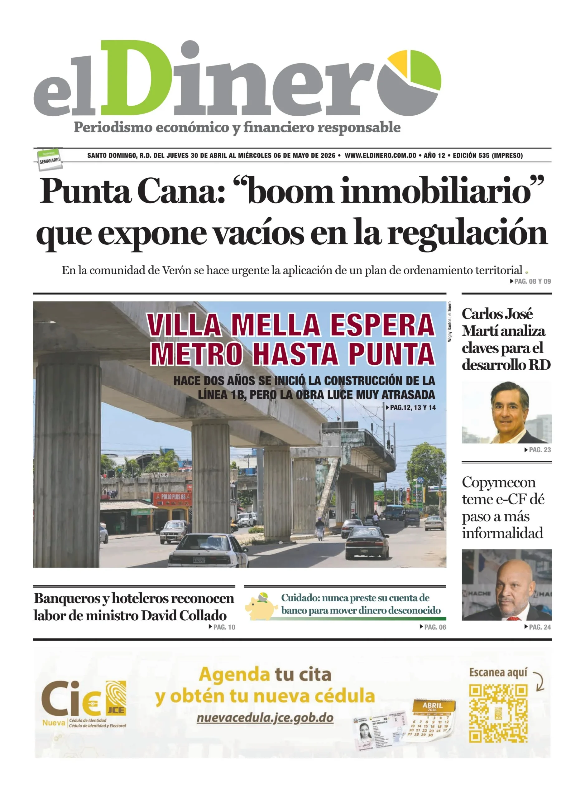 Portada Periódico El Dinero, Jueves 30, Abril 2026