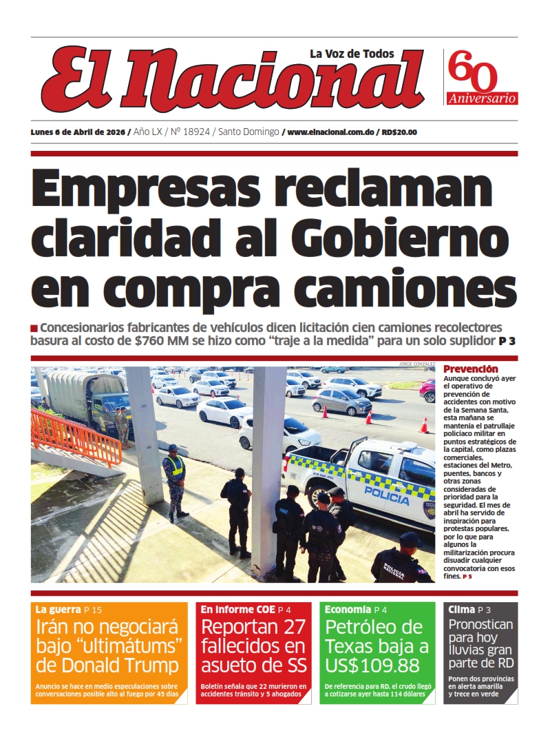 Portada Periódico El Nacional, Lunes 06, Abril 2026