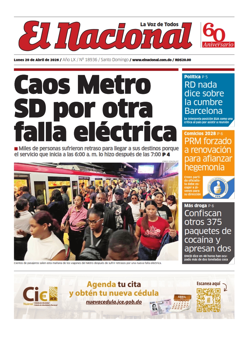 Portada Periódico El Nacional, Lunes 20, Abril 2026