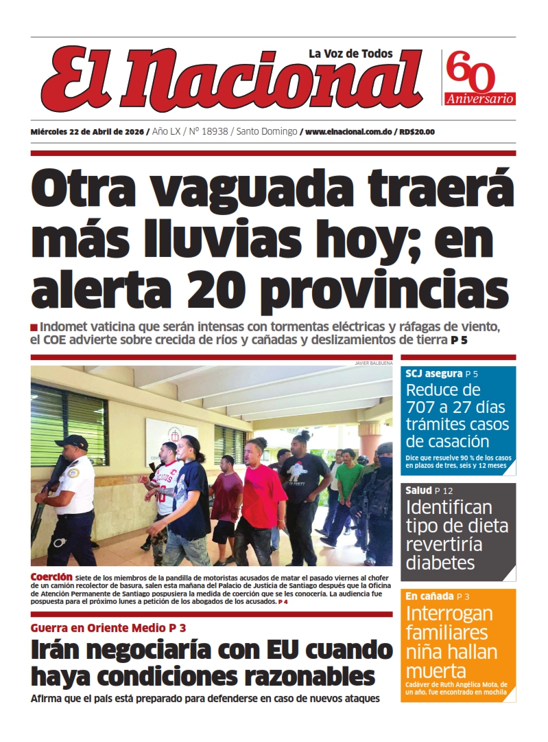 Portada Periódico El Nacional, Miércoles 22, Abril 2026
