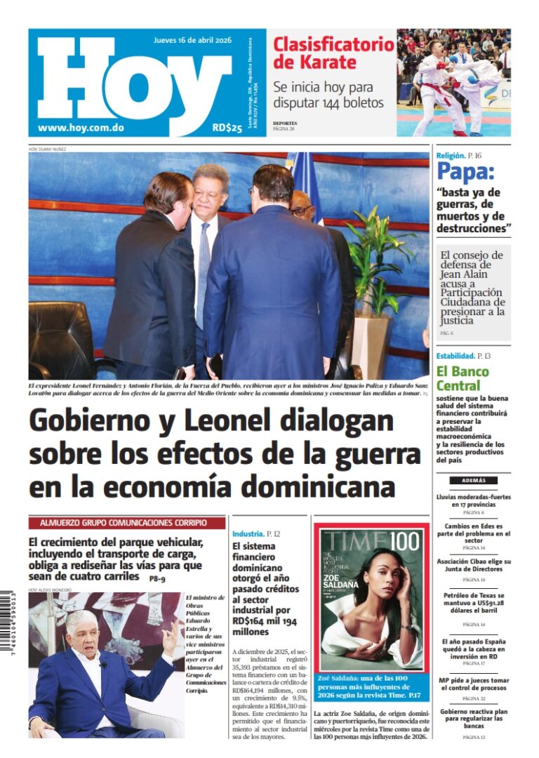 Portada Periódico Hoy, Jueves 16, Abril 2026