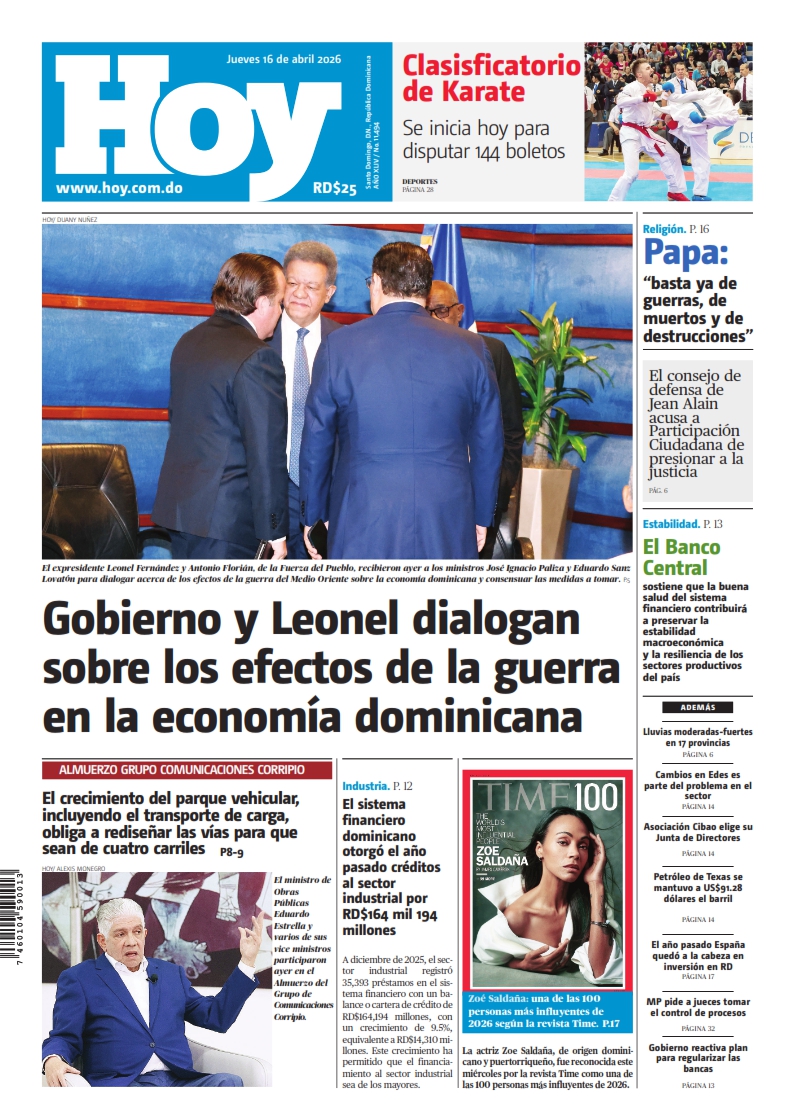 Portada Periódico Hoy, Jueves 16, Abril 2026