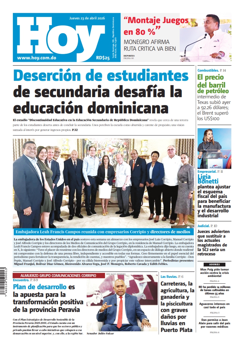 Portada Periódico Hoy, Jueves 23, Abril 2026