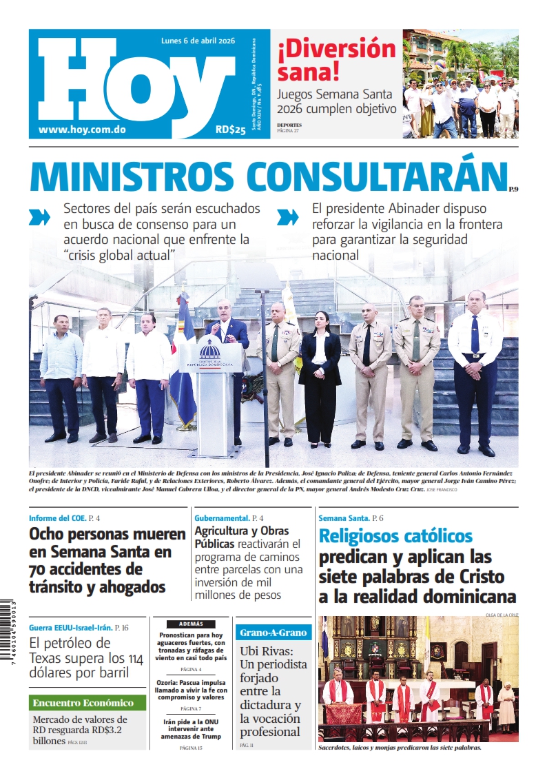 Portada Periódico Hoy, Lunes 06, Abril 2026