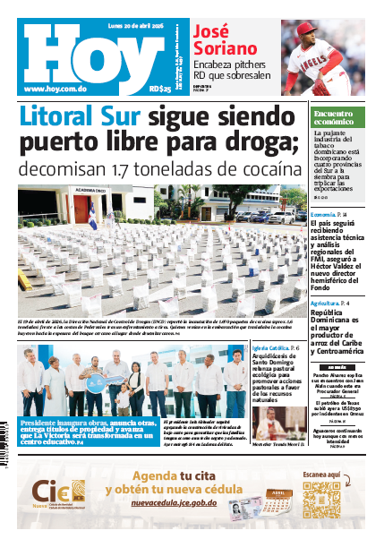 Portada Periódico Hoy, Lunes 20, Abril 2026