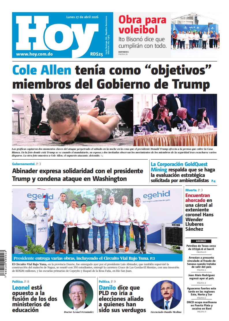 Portada Periódico Hoy, Lunes 27, Abril 2026