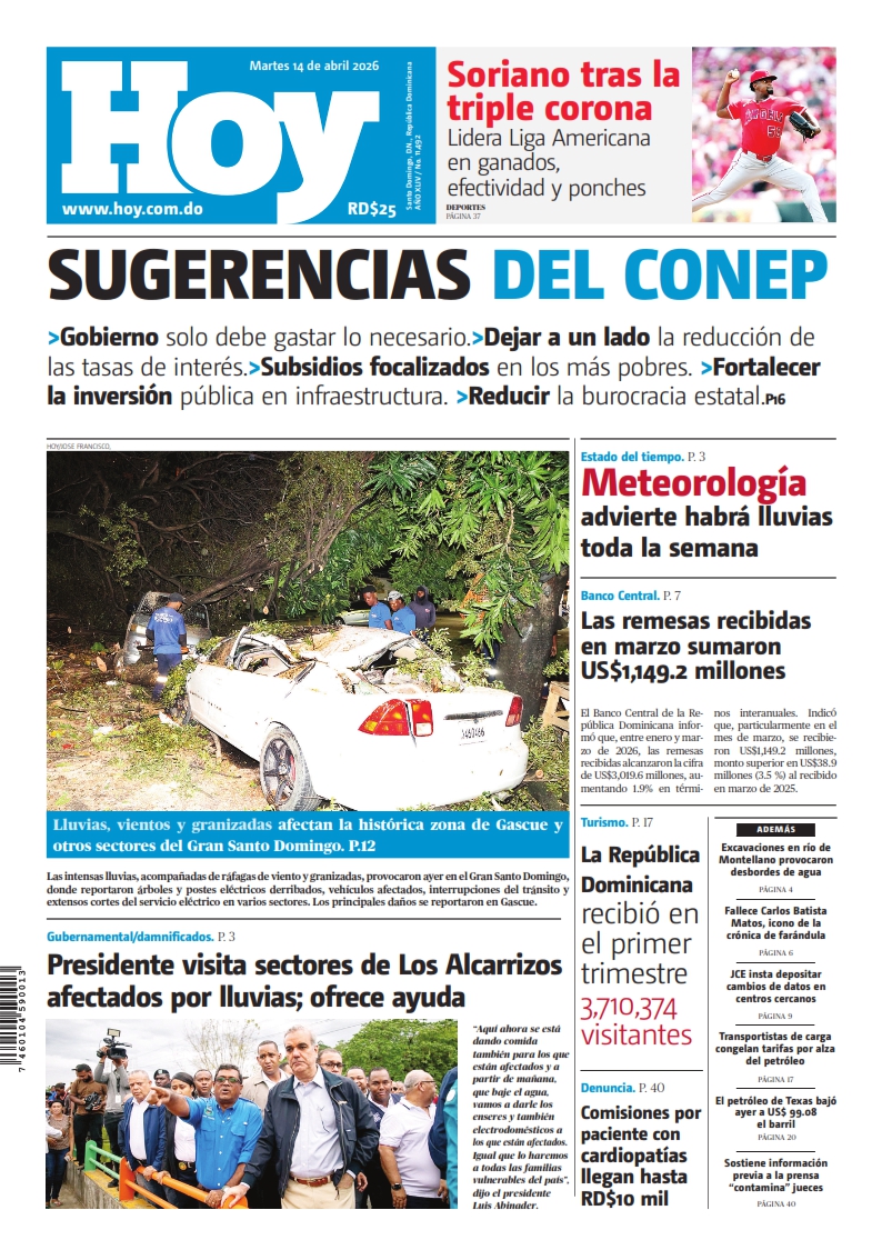 Portada Periódico Hoy, Martes 14, Abril 2026