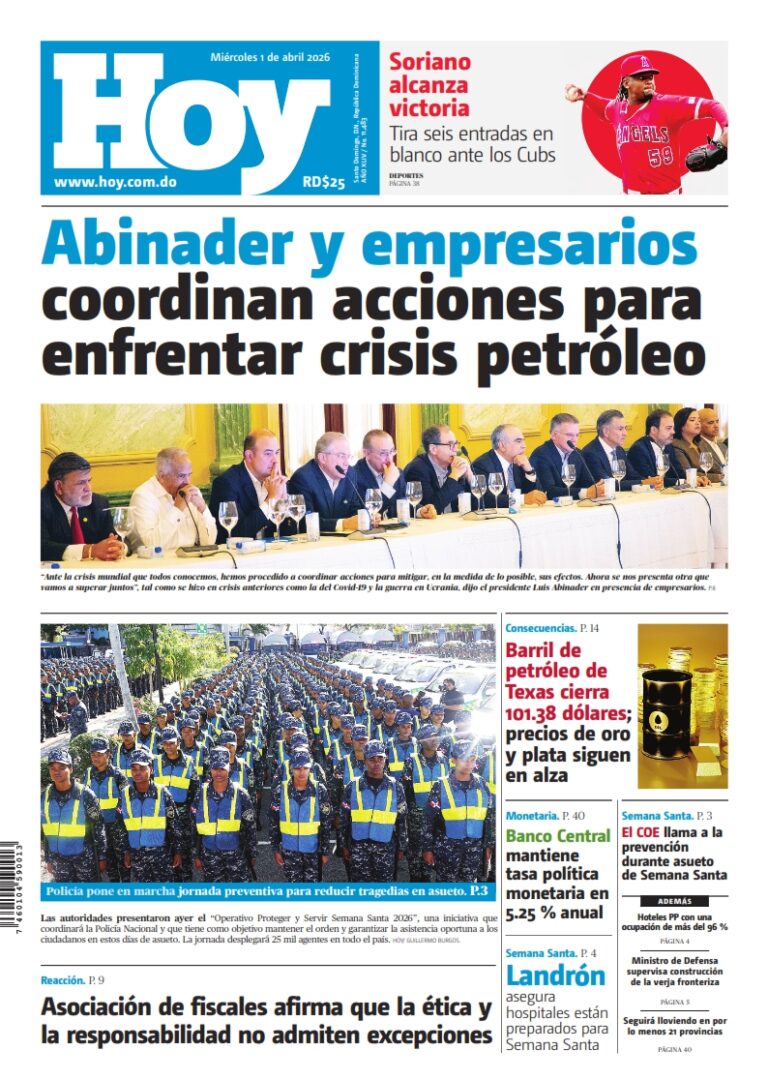 Portada Periódico Hoy, Miércoles 01, Abril 2026