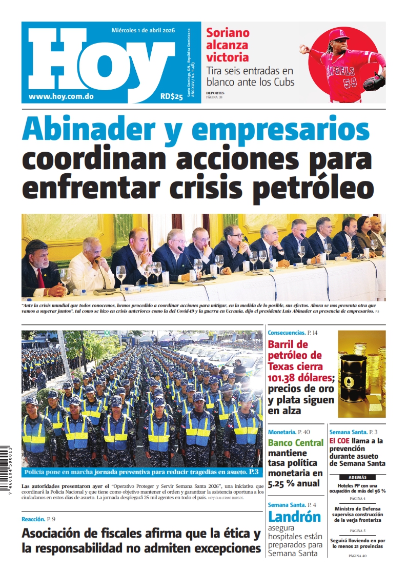Portada Periódico Hoy, Miércoles 01, Abril 2026