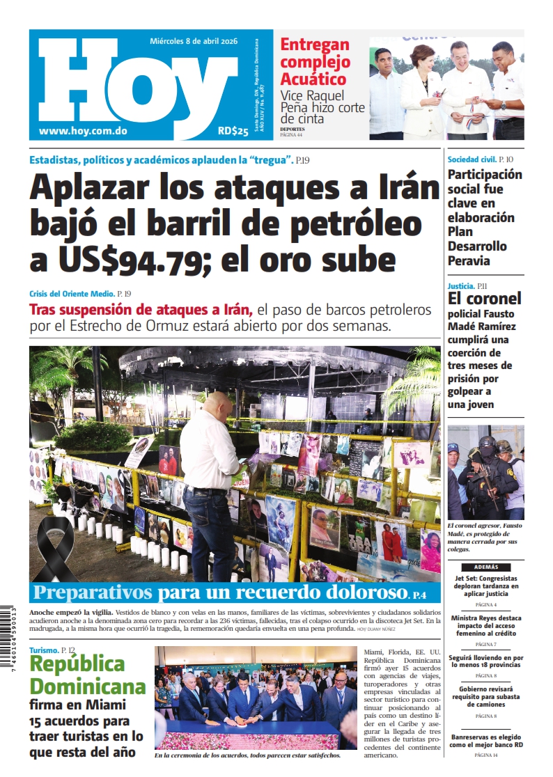 Portada Periódico Hoy, Miércoles 08, Abril 2026