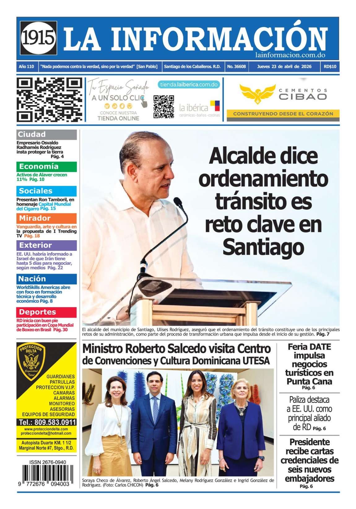 Portada Periódico La Información, Jueves 23, Abril 2026