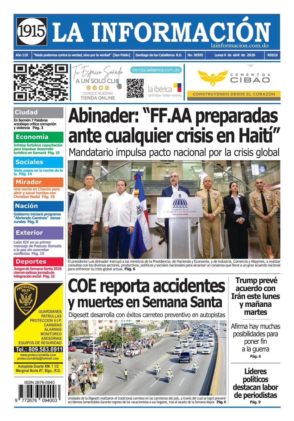 Portada Periódico La Información, Lunes 06, Abril 2026