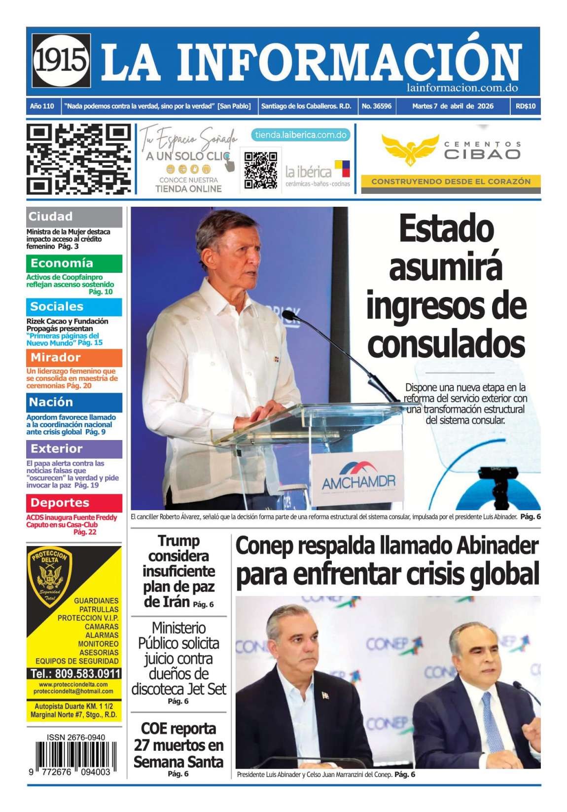 Portada Periódico La Información, Martes 07, Abril 2026