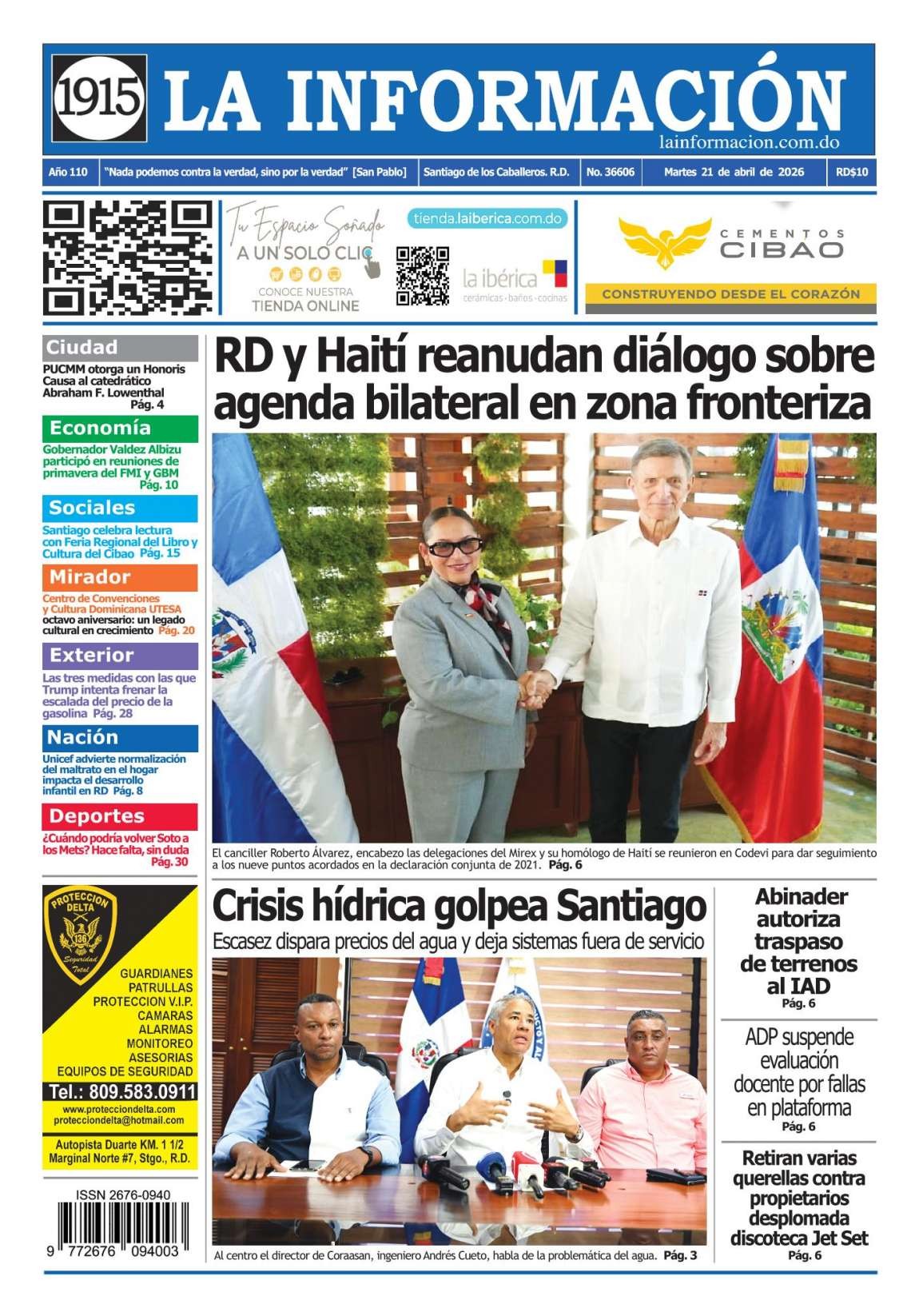 Portada Periódico La Información, Martes 21, Abril 2026