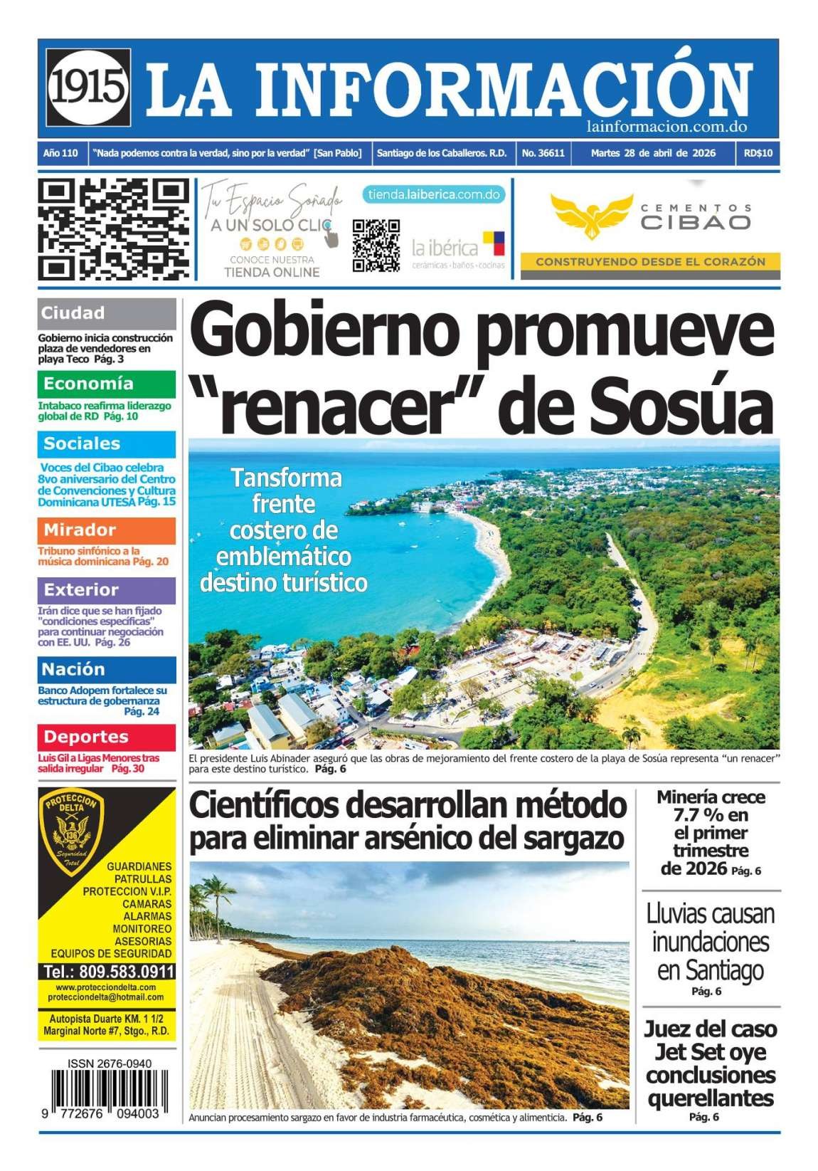Portada Periódico La Información, Martes 28, Abril 2026
