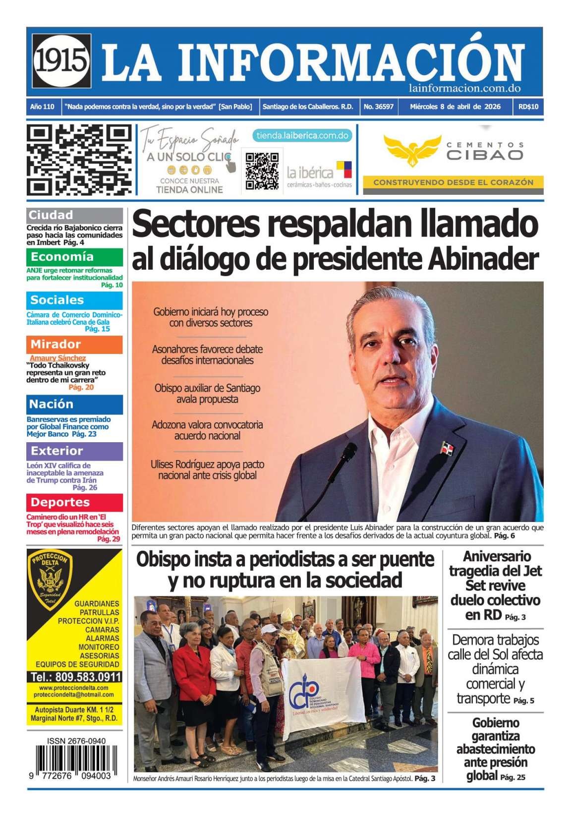 Portada Periódico La Información, Miércoles 08, Abril 2026
