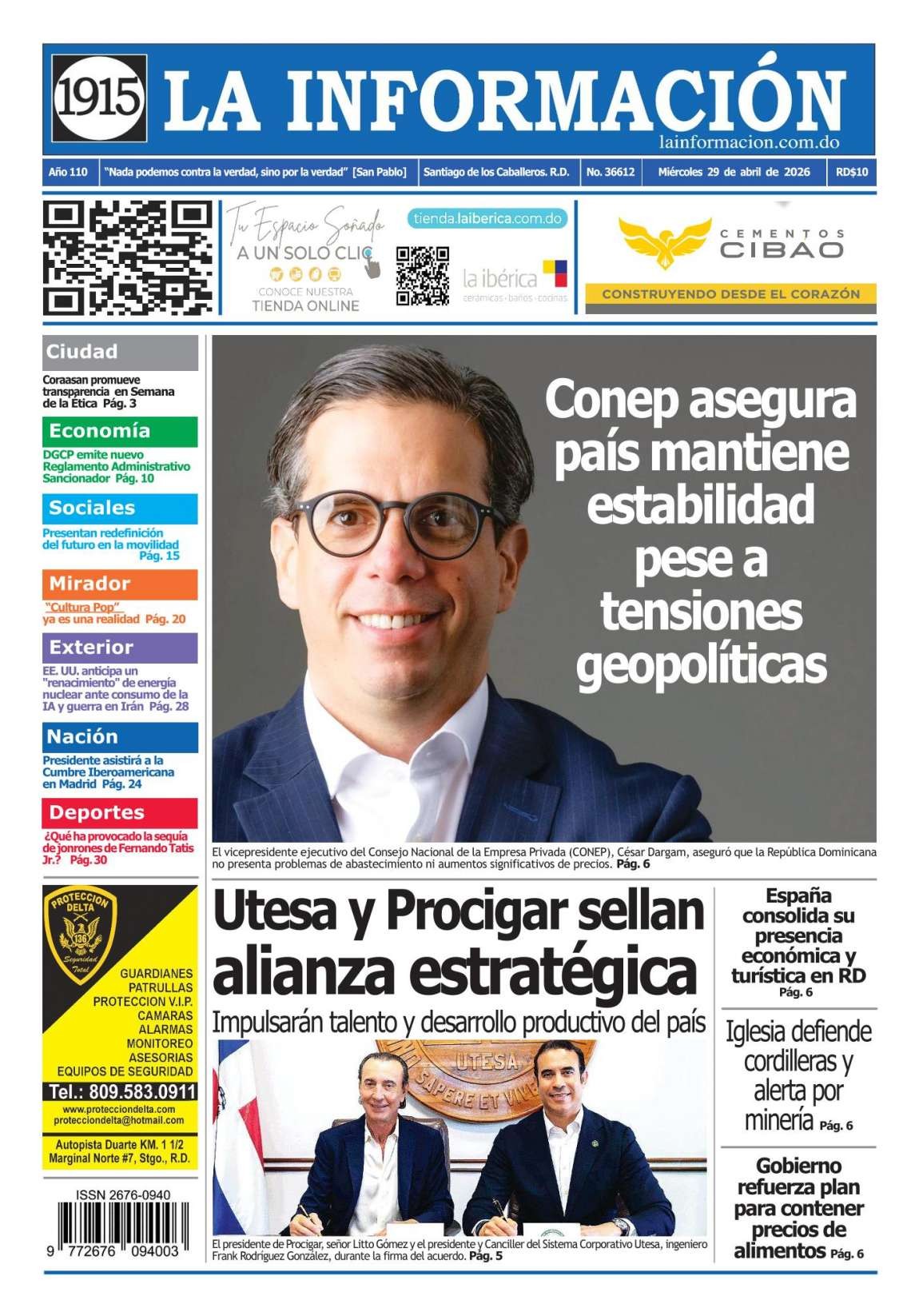 Portada Periódico La Información, Miércoles 29, Abril 2026