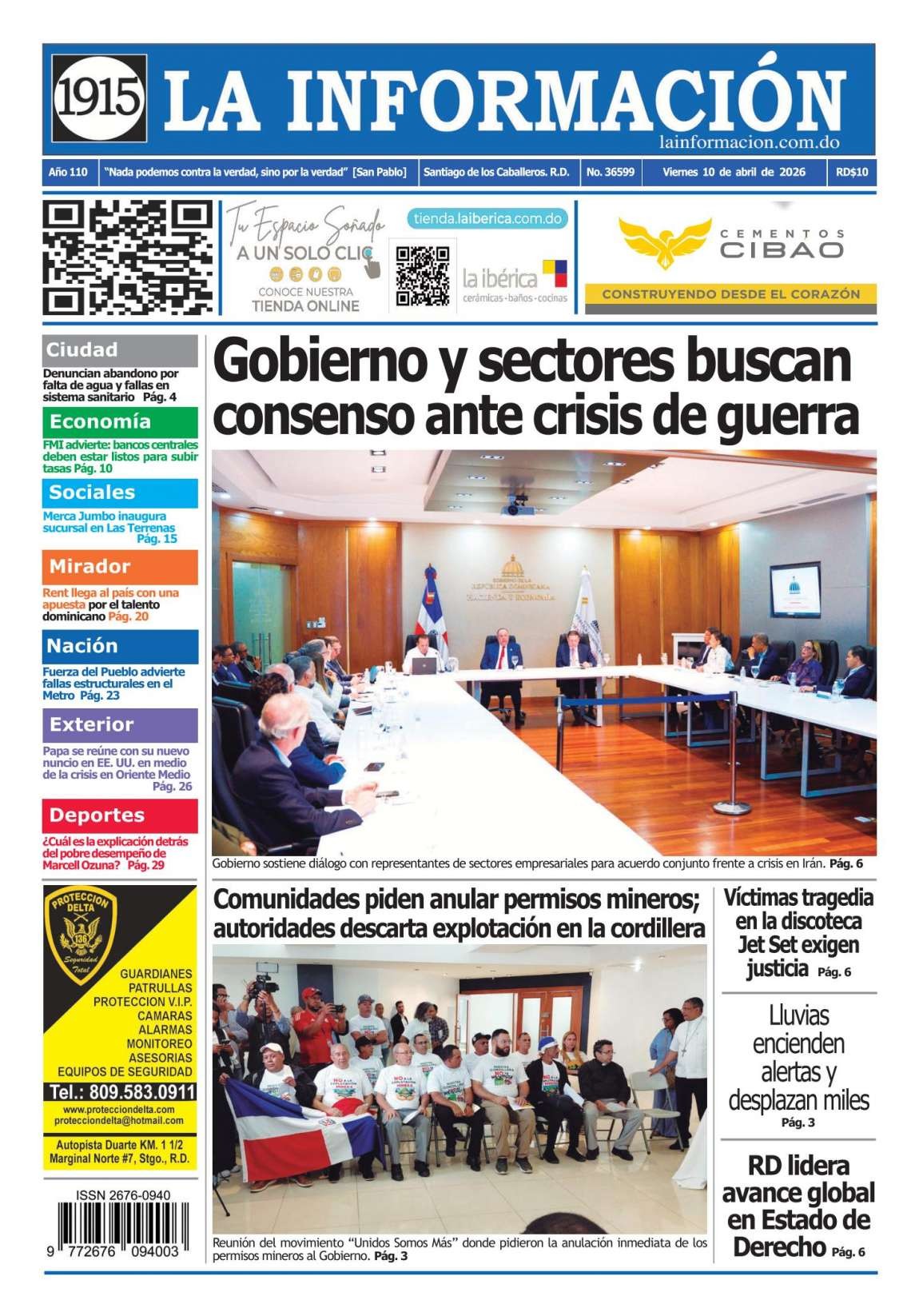 Portada Periódico La Información, Viernes 10, Abril 2026