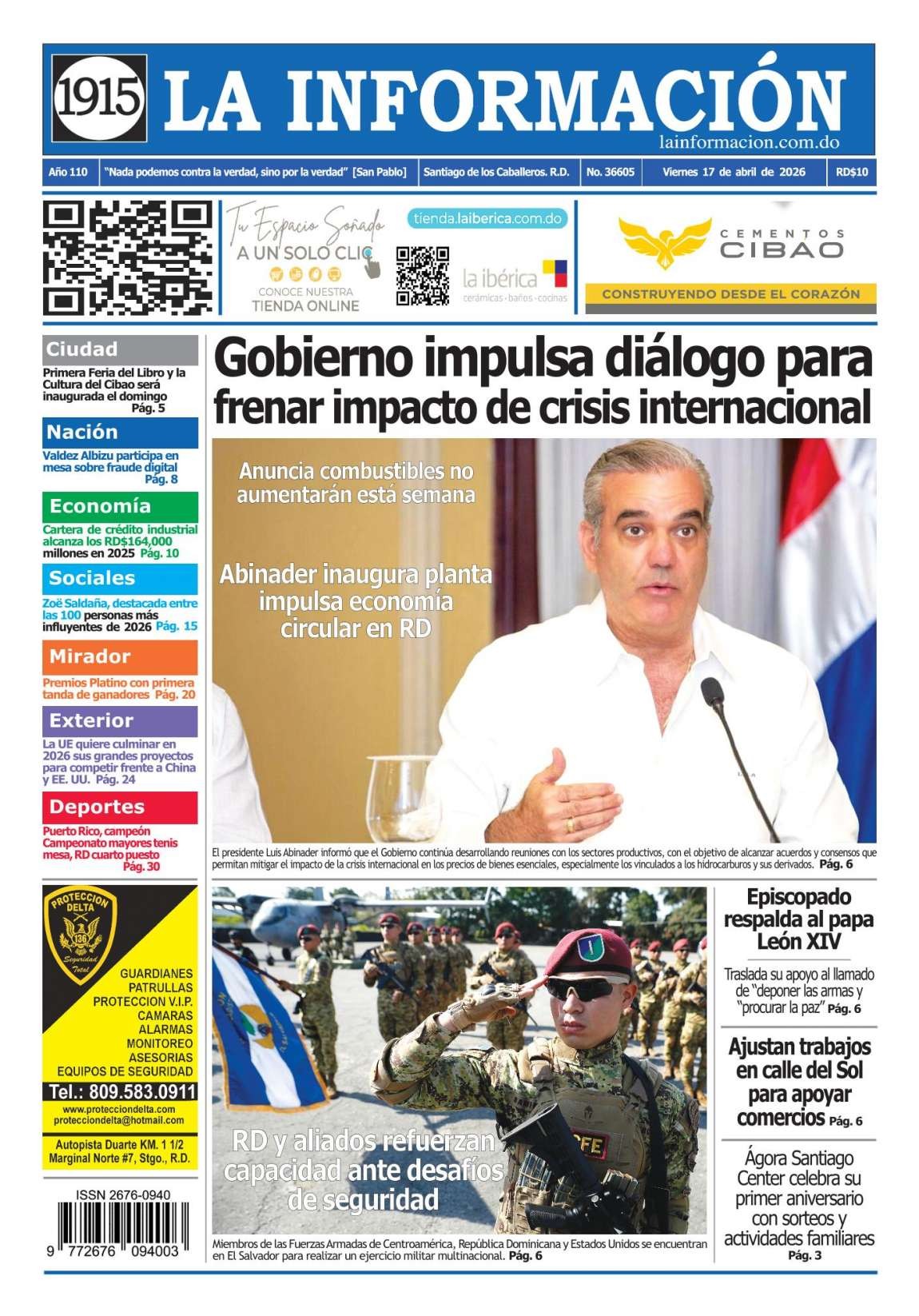 Portada Periódico La Información, Viernes 17, Abril 2026
