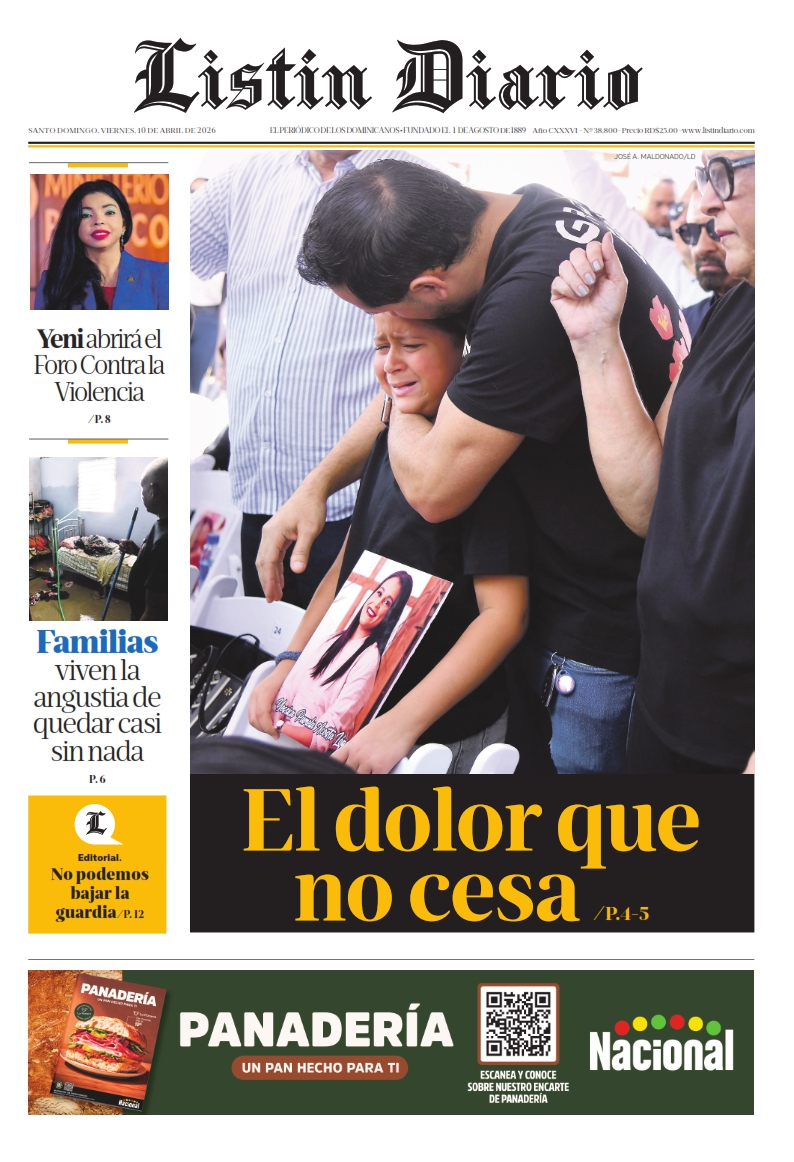 Portada Periódico Listín Diario, Viernes 10, Abril 2026