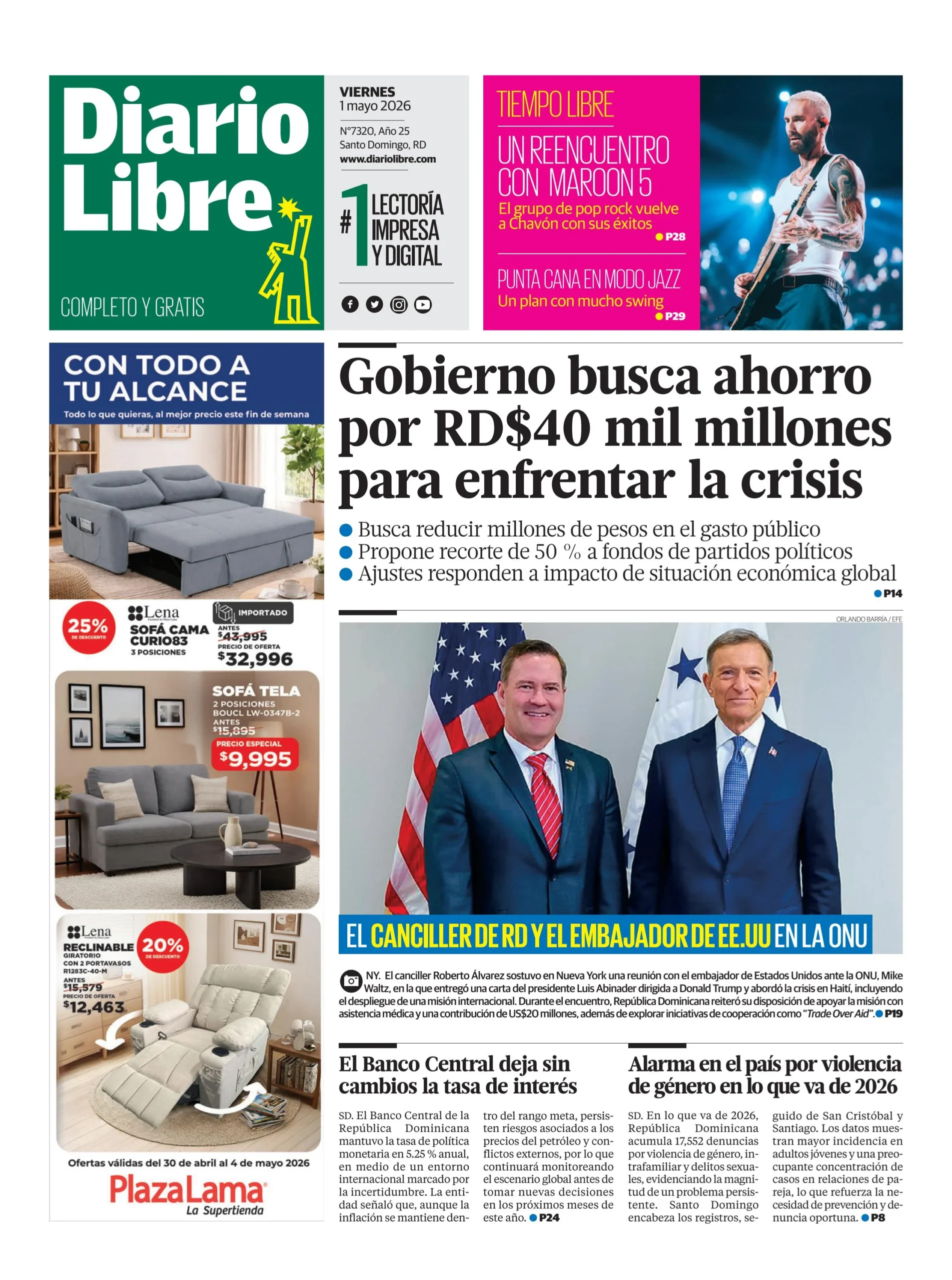 Portada Periódico La Información, Viernes 1, Mayo 2026