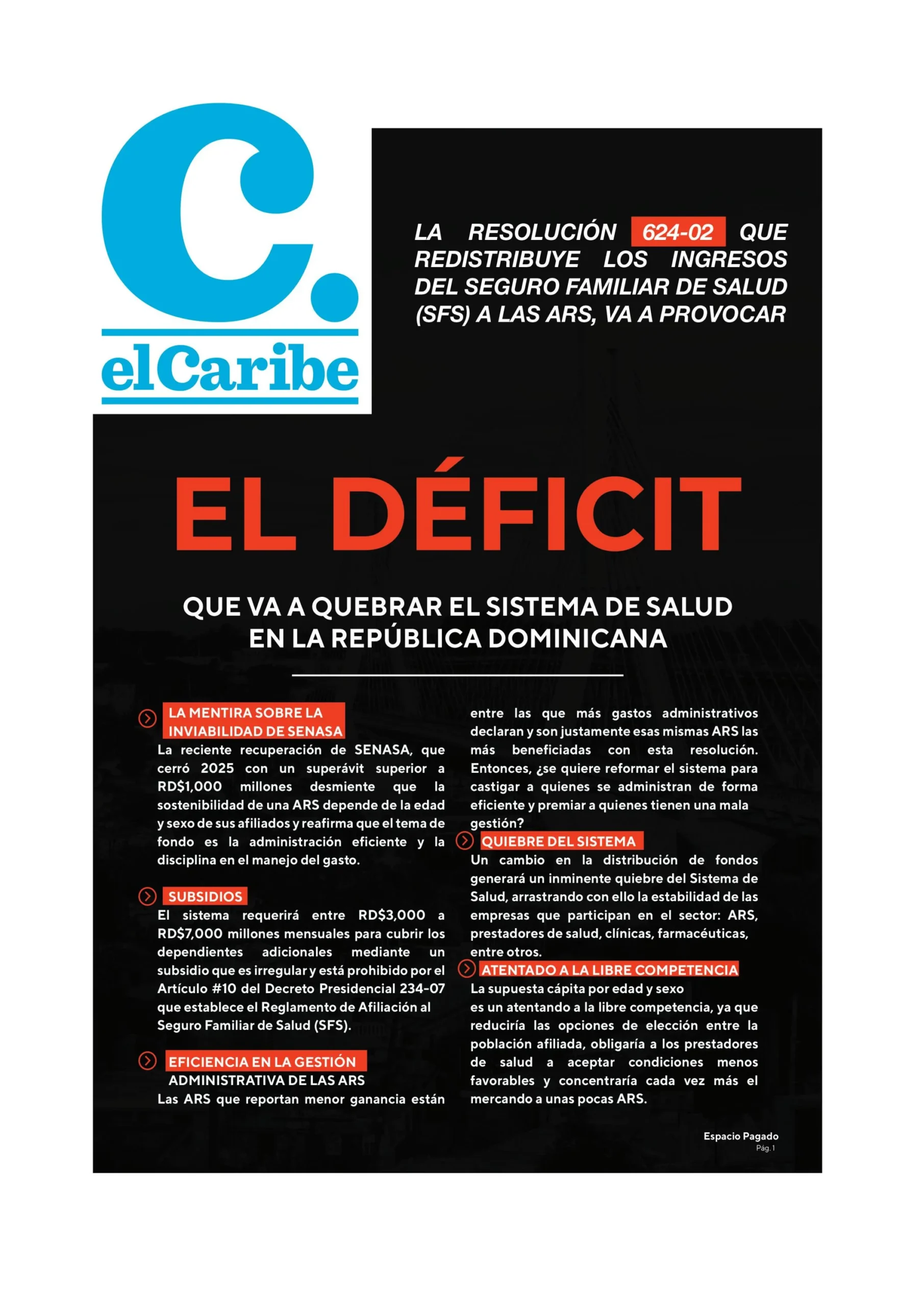 Portada Periódico El Caribe El Deficit, Martes 12, Mayo 2026
