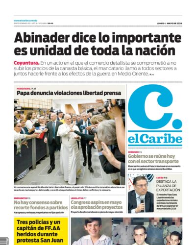 Portada Periódico El Caribe, Lunes 4, Mayo 2026
