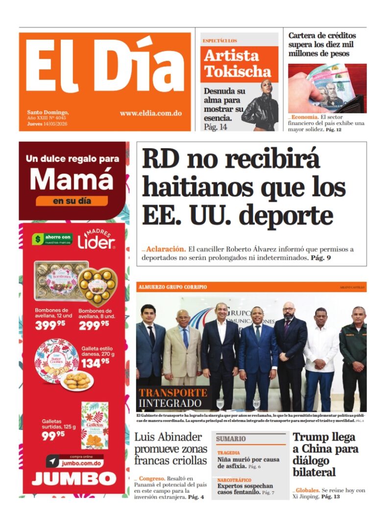Portada Periódico El Día, Jueves 14, Mayo 2026