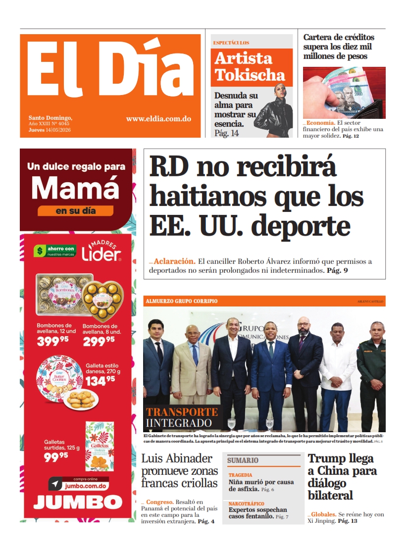 Portada Periódico El Día, Jueves 14, Mayo 2026