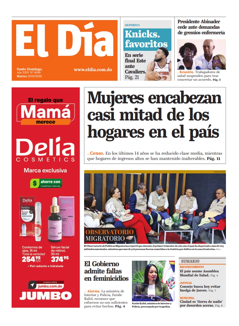 Portada Periódico El Día, Martes 19, Mayo 2026