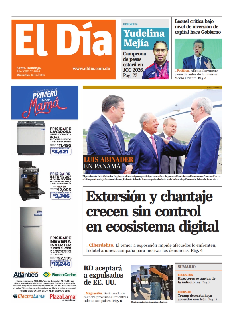 Portada Periódico El Día, Miércoles 13, Mayo 2026