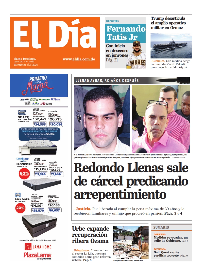 Portada Periódico El Día, Miércoles 6, Mayo 2026