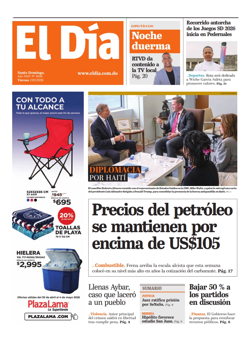 Portada Periódico El Día, Viernes 1, Mayo 2026