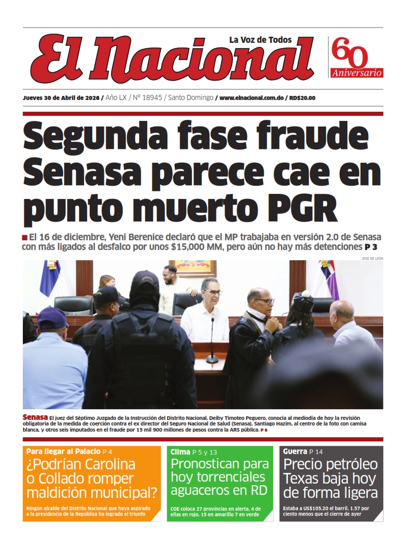 Portada Periódico El Nacional, Jueves 30, Abril 2026
