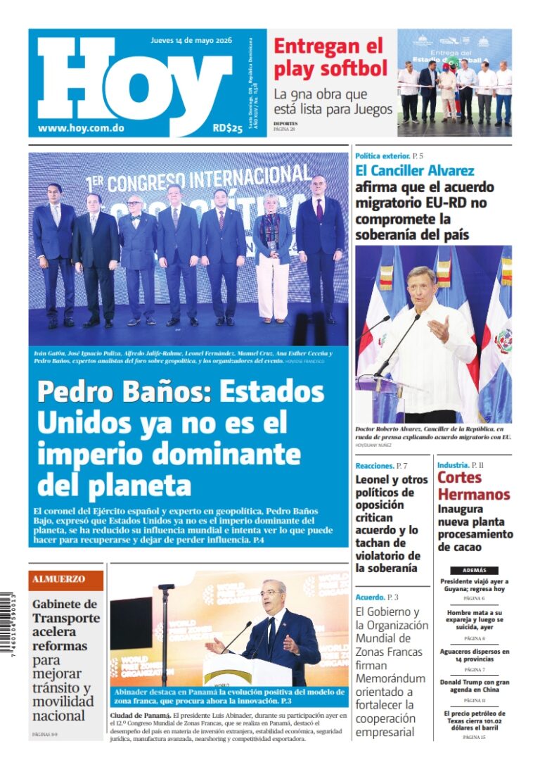 Portada Periódico Hoy, Jueves 14, Mayo 2026