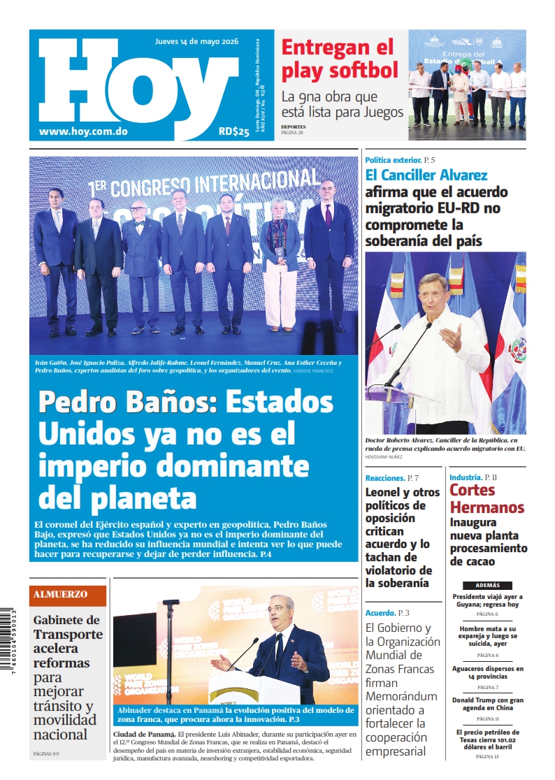 Portada Periódico Hoy, Jueves 14, Mayo 2026