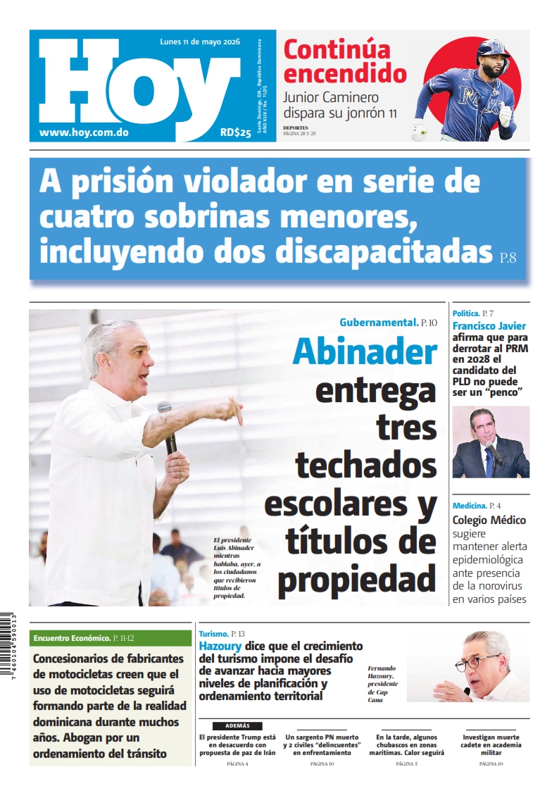 Portada Periódico Hoy, Lunes 11, Mayo 2026