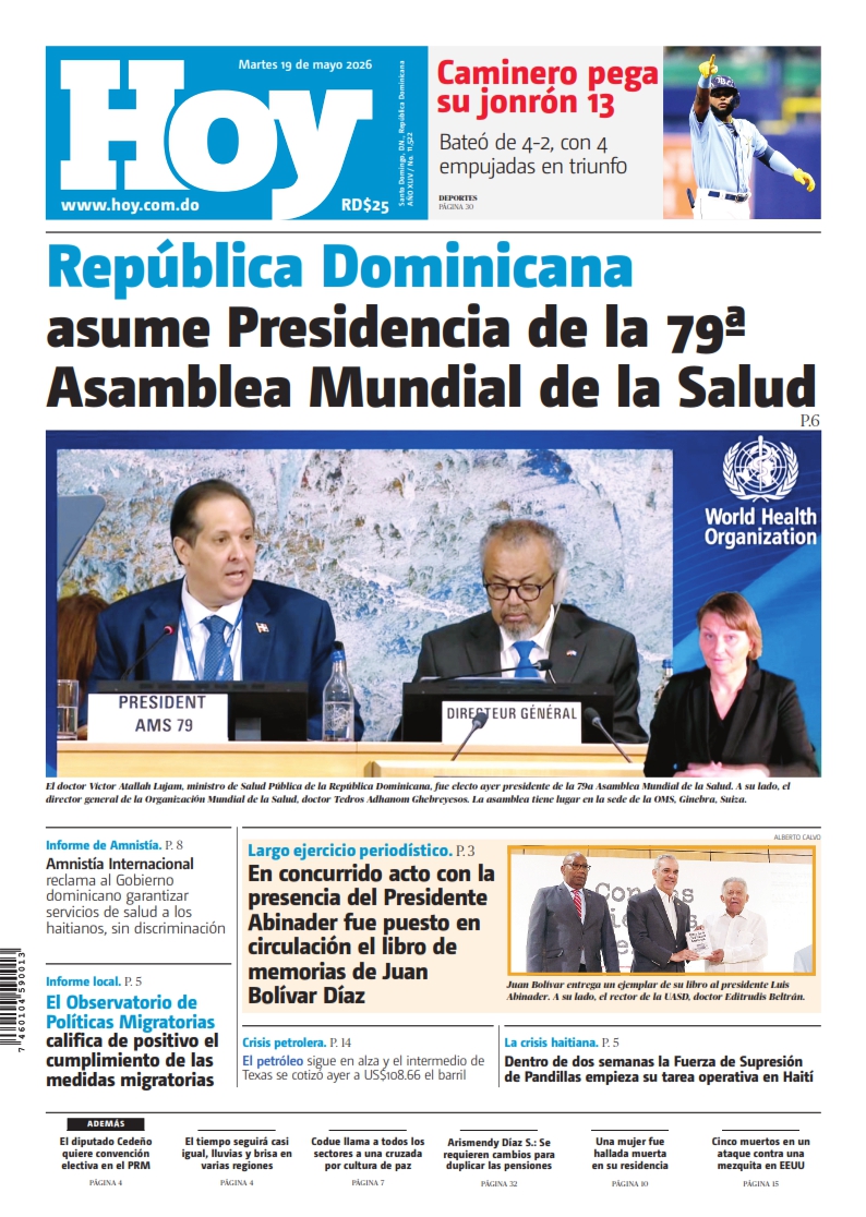 Portada Periódico Hoy, Martes 19, Mayo 2026