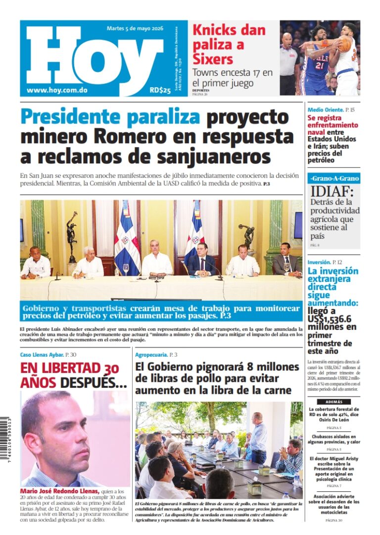 Portada Periódico Hoy, Martes 5, Mayo 2026