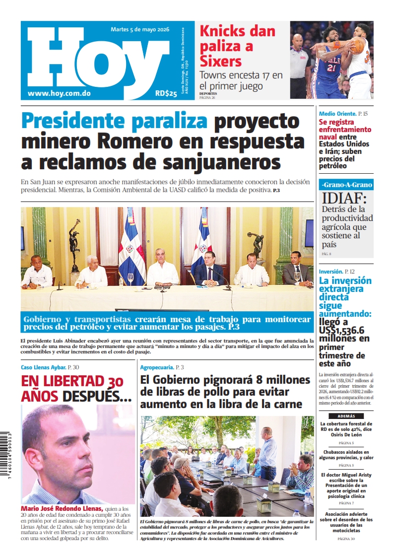 Portada Periódico Hoy, Martes 5, Mayo 2026
