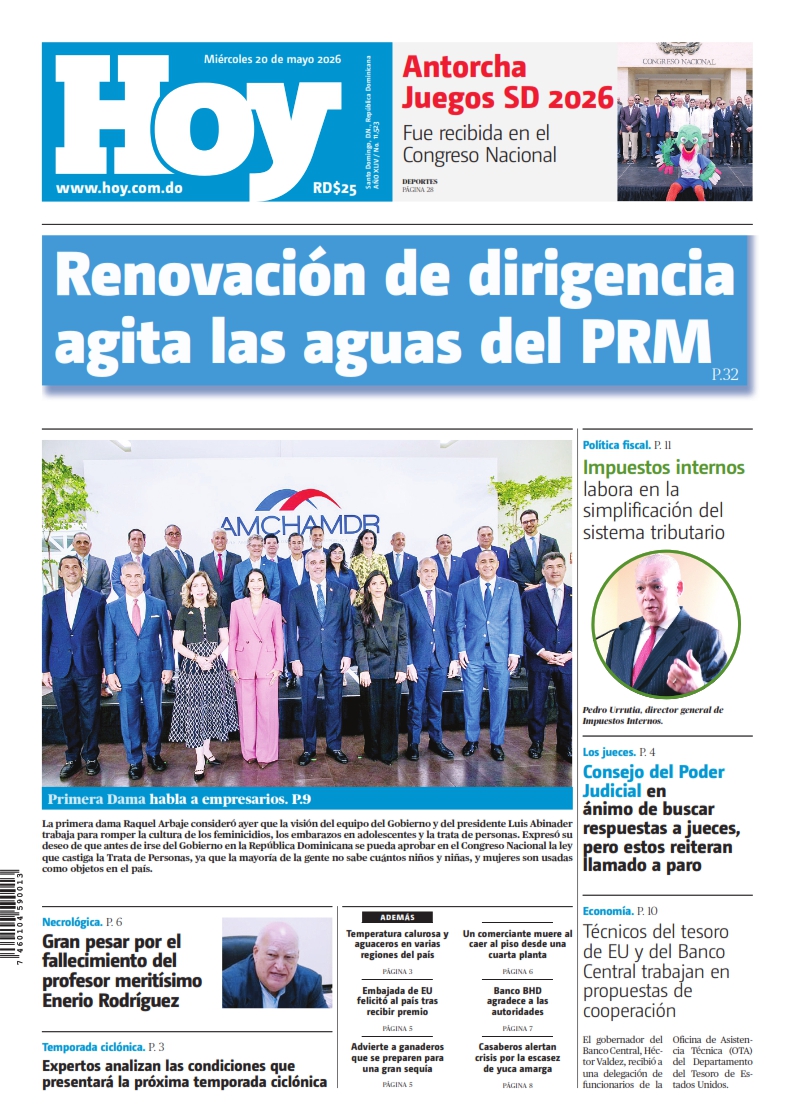 Portada Periódico Hoy, Miércoles 20, Mayo 2026