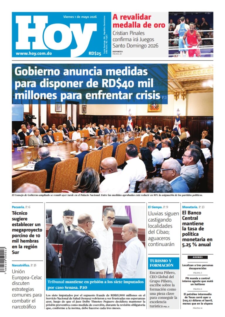 Portada Periódico Hoy, Viernes 1, Mayo 2026