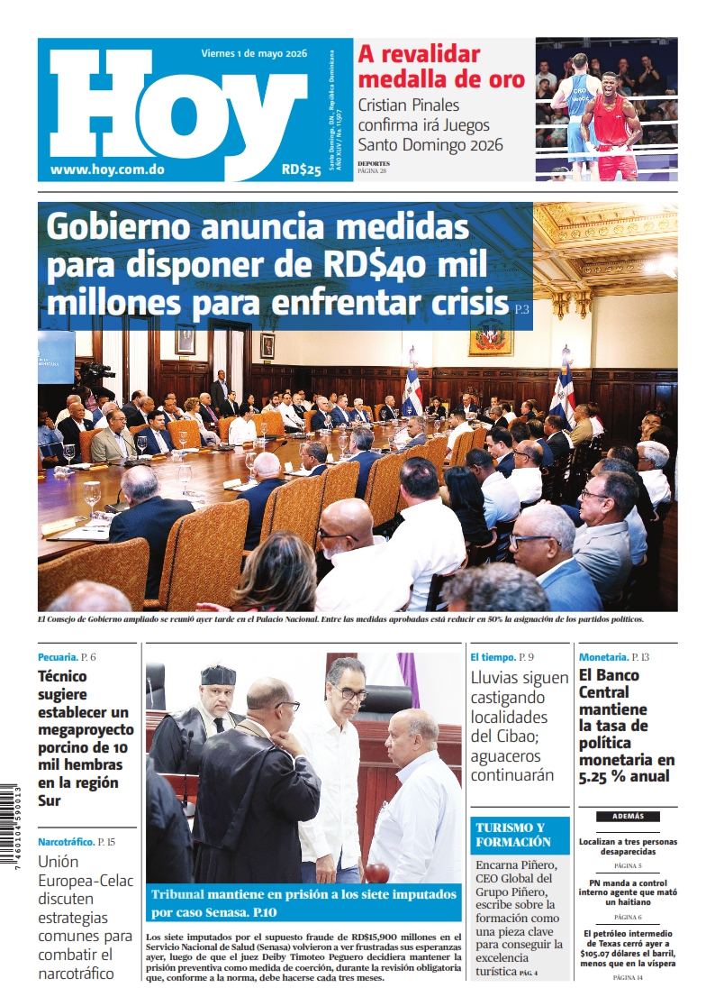 Portada Periódico Hoy, Viernes 1, Mayo 2026