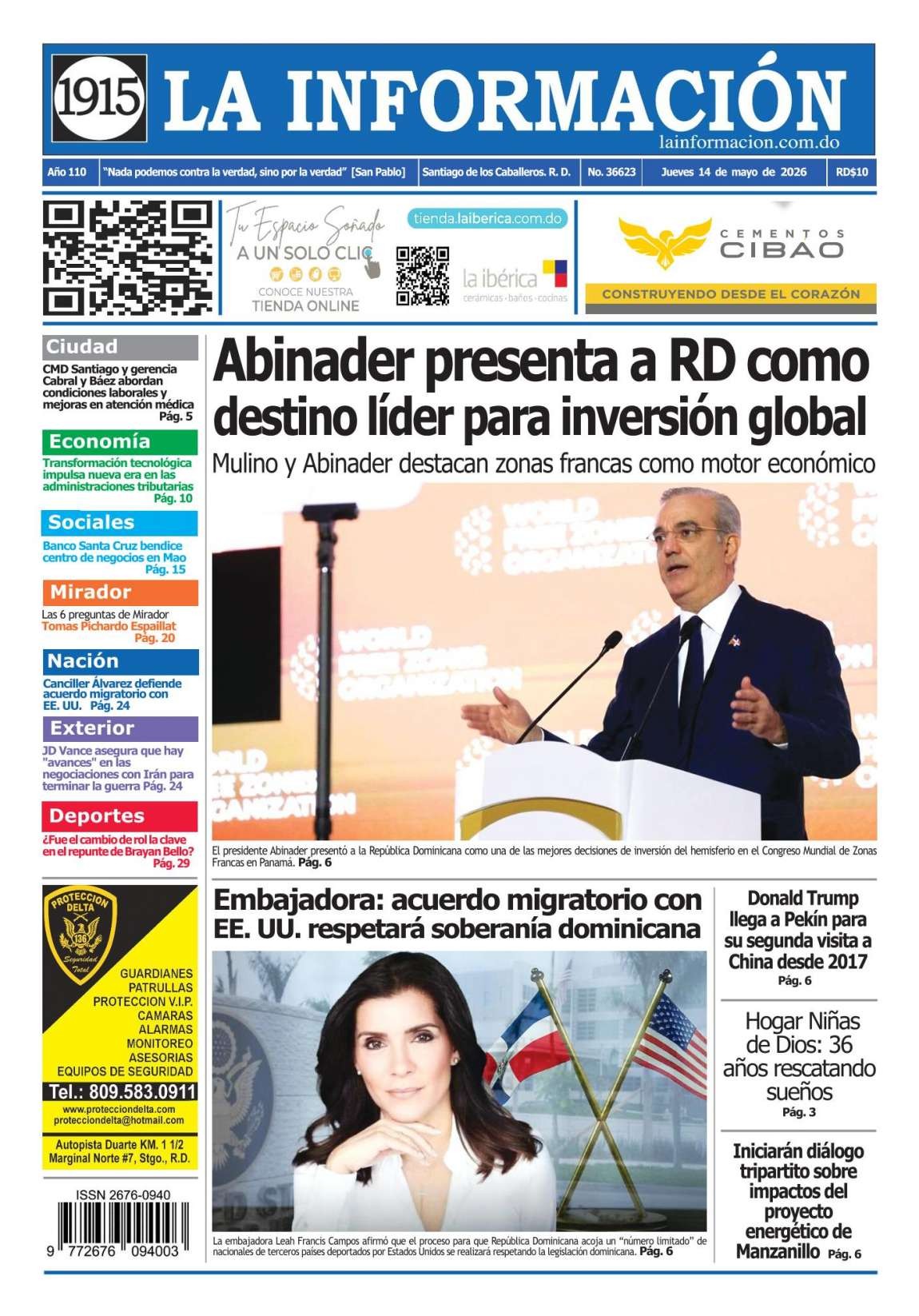 Portada Periódico La Información, Jueves 14, Mayo 2026