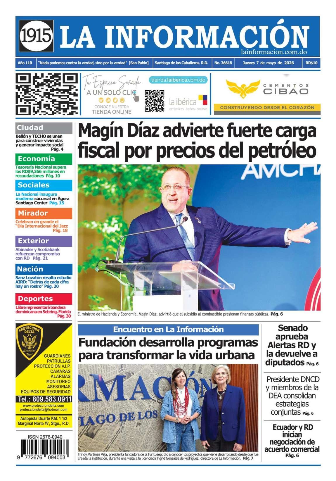 Portada Periódico La Información, Jueves 7, Mayo 2026