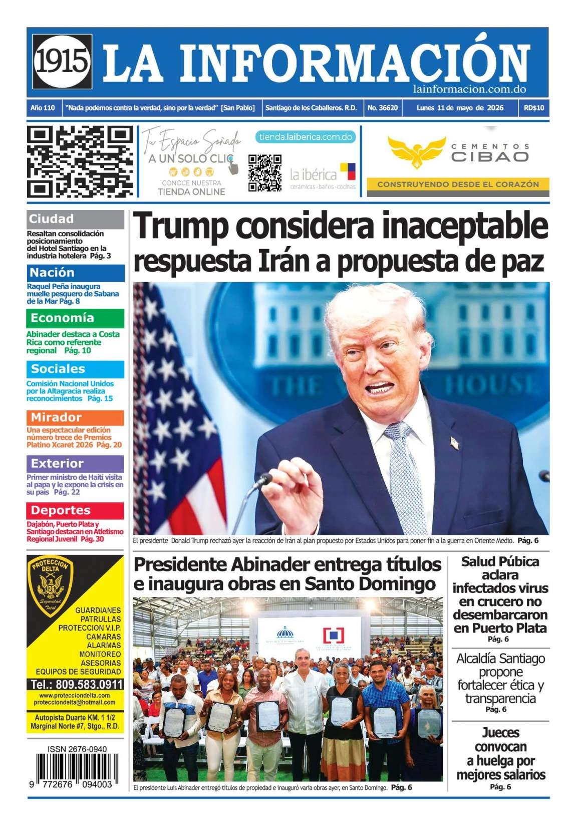 Portada Periódico La Información, Lunes 11, Mayo 2026