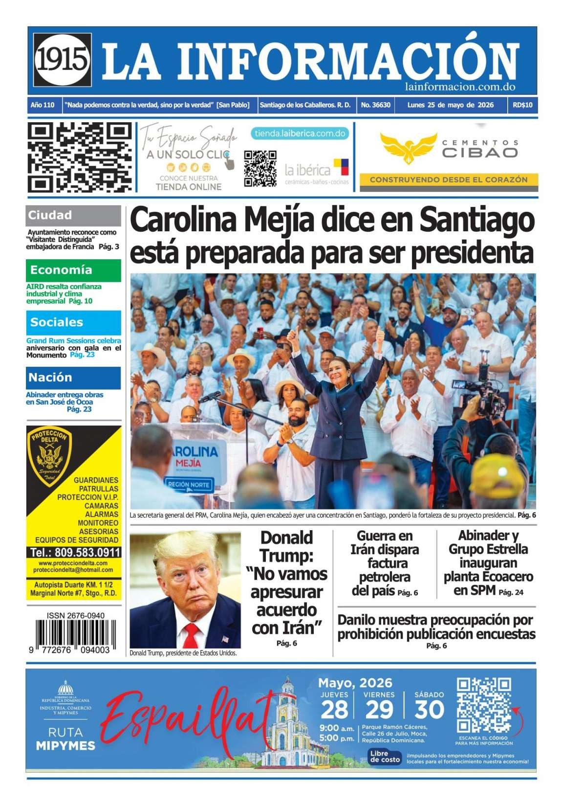 Portada Periódico La Información, Lunes 25, Mayo 2026